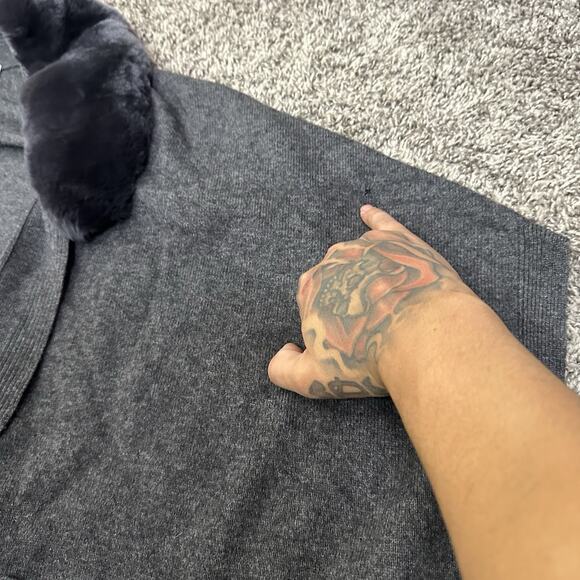 Joie Rabbit Fur Collar Cardigan Womens M Gray Oversized Wool Cashmere Soft Holes - Picture 5 of 10